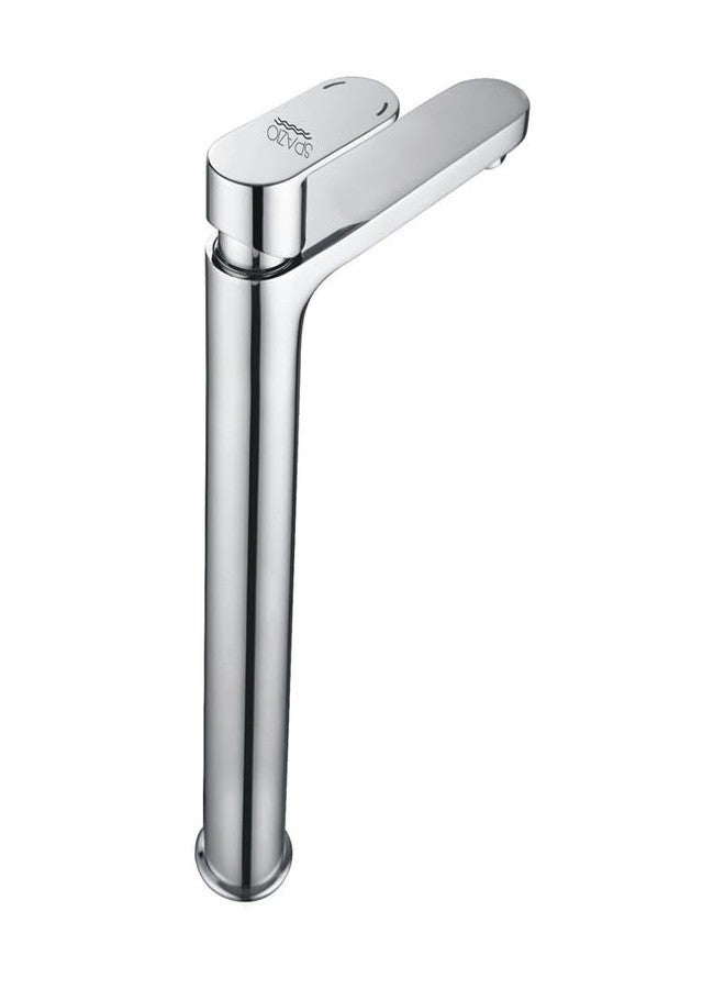 SPAZIO صنبور حوض/خلاط حوض من النحاس الأصفر ذو ذراع واحد/عمودي من Spazio، مقاس 12 بوصة، مطلي بالكروم، للماء الساخن والبارد، مع خراطيم مضفرة بطول 450 مم، صنبور خلاط حوض (نوع تركيب على سطح الحوض). - Image 3